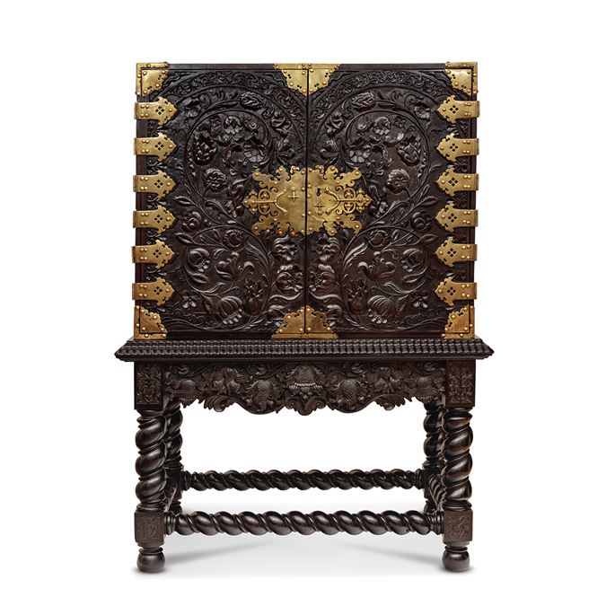 Batavian Brass-Mounted Carved Ebony Cabinet on Stand  | MasterArt